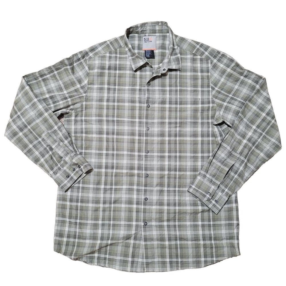 Mens 5.11 Tactical Olive Green Plaid Snap Button Long Sleeve Casual Shirt Size L